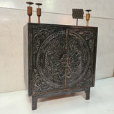 Handcrafted Indian Furniture Carved Solid Hard Wood 2 Doors Cabinet Black